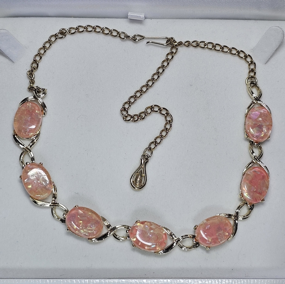 Coro Pink and Gold Confetti Thermoset Necklace